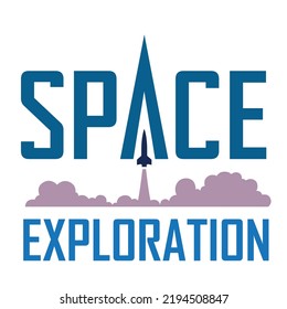 Illustration Of Space Exploration Logo With Blue Text