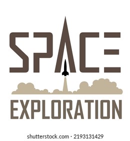 Illustration Of Space Exploration  Logo With Brown Text