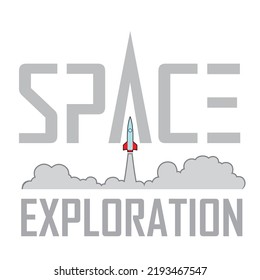 Illustration Of Space Exploration Logo With Cartoon Rocket