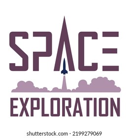 Illustration Of Space Exploration Logo With Purple Text