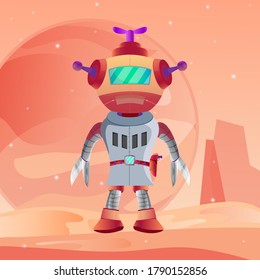 Illustration Space explorer robot orange and mars planet