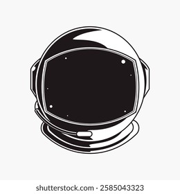 Illustration of a space helmet. Black and white space helmet design. Simple space helmet drawing. Space helmet graphic on a plain background. Vector isolated on white.