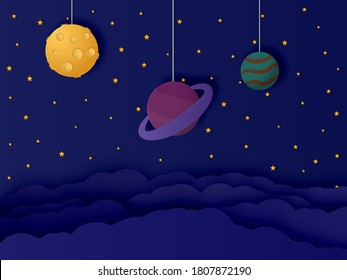 Illustration of the space and planets with clouds