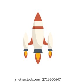 Ilustración de un cohete espacial volando hacia arriba con fuego saliendo de sus tres propulsores