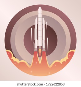 illustration of space rocket launching for a retro-themed landing page icon design. classic style jet