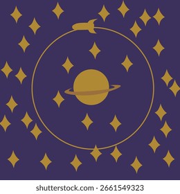 illustration space and rocket line with sparkle stars , solid color simple, illutration vector design, cosmos, abstract background