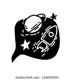 Illustration space rocket symbol creative black color doodle style