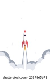 Illustration einer Raumrakete, die abhebt. Start-up und Business-Erfolg-Konzept. Vektorgrafik.