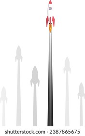 Illustration of a space rocket taking off. Start-up and business success concept. Vector illustration.