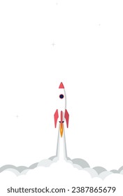 Illustration of a space rocket taking off. Start-up and business success concept. Vector illustration.