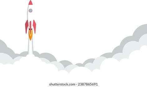 Illustration of a space rocket taking off. Start-up and business success concept. Vector illustration.