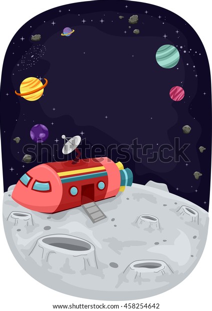 Illustration of a Space Ship Docked on the Surface\
of the Moon