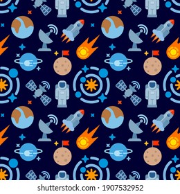 Illustration of the space symbols colorful seamless pattern background