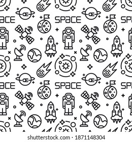 Illustration of the space symbols seamless pattern in outline style