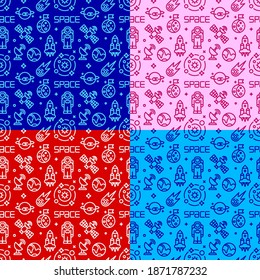 Illustration of the space symbols seamless patterns in outline style