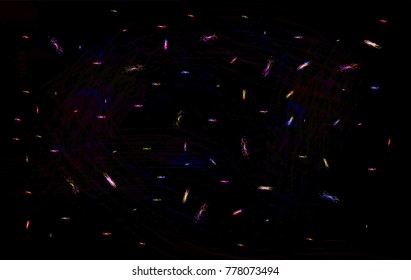 Illustration of a Space view trough a telescope observing Dark matter holding galaxies together. High school kids educational artist depiction of the universe. Vector image of space.