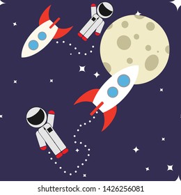 Illustration space,rocket,astronaut.Seamless pattern.Nice abstraction on baby clothes. Web design.Print. Vector graphics