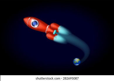 illustration of spaceship flying in the dark space
