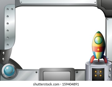 Illustration of a spaceship in a metallic frame