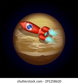 illustration of spaceship and planet in space