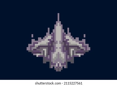 Illustration of a spaceship top view in pixel art style
