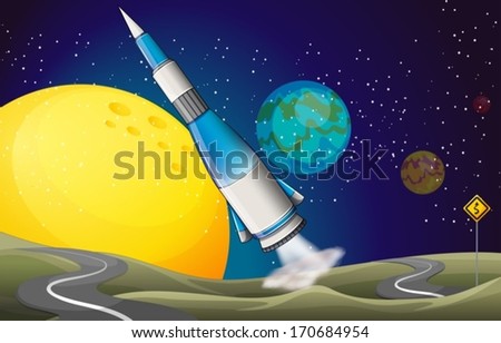 Illustration of a spaceship and two winding roads