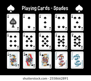 Illustration of spade cards from ace to joker