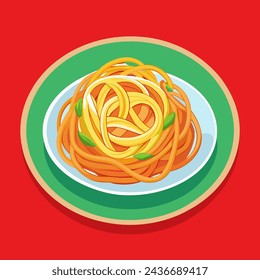 illustration of spaghetti on a red background done in the style of vector graphics