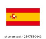 Illustration of the Spain flag with red and yellow stripes and the national coat of arms, isolated on white background.