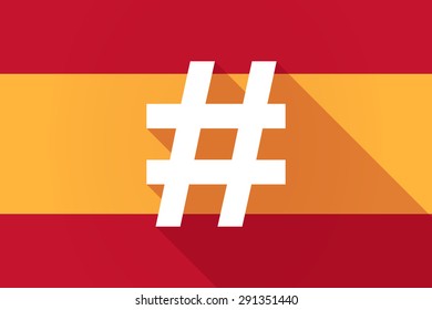 Illustration of a Spain  long shadow flag with a hash tag