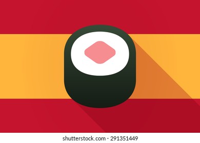 Illustration of a Spain  long shadow flag with a sushi