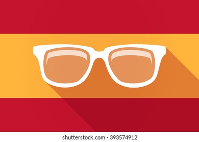Illustration of a Spain  long shadow flag with a glasses