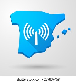 Illustration of a Spain map icon with an antenna