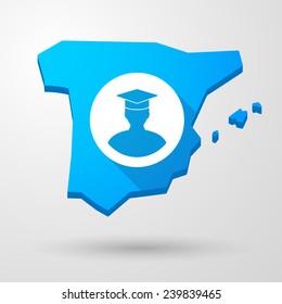 Illustration of a Spain map icon with a student