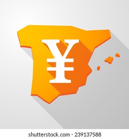 Illustration of a Spain map icon with a yen sign