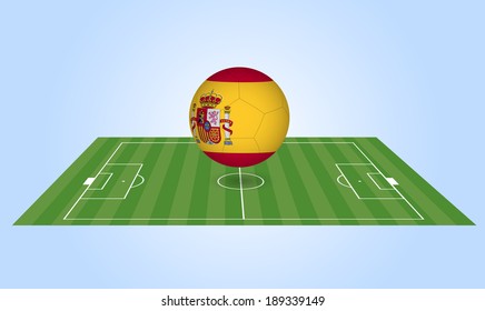 Illustration of a Spain soccer ball and field.