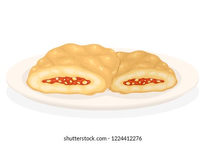 Illustration of Spanish Easter Bread or Hornazo with Meat Fillings