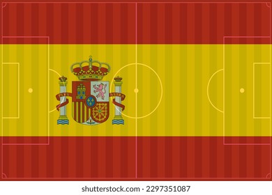 Ilustración de una bandera española con un campo de fútbol. El concepto de la liga española de fútbol y de la selección nacional de fútbol