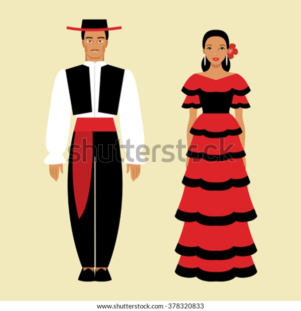 Illustration Spanish Men Women National Costume Stock Vector (Royalty ...