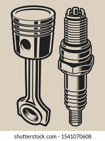 Illustration with spark plug and wrench on the light background.