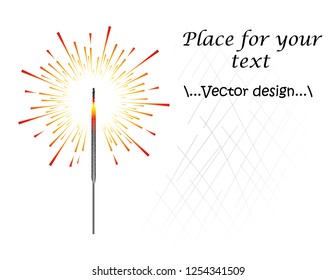 Illustration of sparkler, Bengali colorful or Indian color fireworks, fire, pyrotechnics. New year, Christmas, Birthday, postcard with space for text.