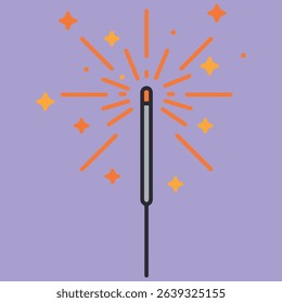 Illustration of a sparkler. Lit sparkler