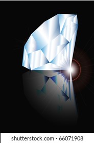 illustration sparkling diamond reflected on surfaces on black background
