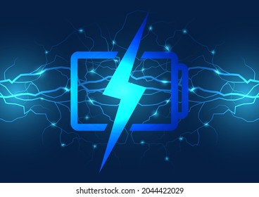 illustration of sparkling lightning bolt with electric effect,Abstract low poly battery charge from electric discharge or lightning, high voltage, long battery charge and energy, vector illustration.