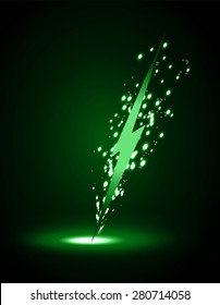 illustration of sparkling lightning bolt with electric effect. green thunderbolt. vector. infographics. Light Abstract Technology background for computer graphic website internet and business