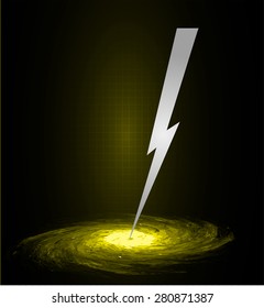 illustration of sparkling lightning bolt with electric effect. dark yellow thunderbolt.