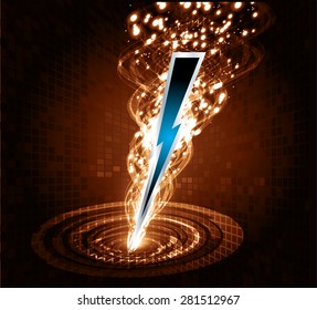 illustration of sparkling lightning bolt with electric effect. brown thunderbolt.