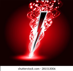 Illustration Of Sparkling Lightning Bolt With Electric Effect. Dark Red Thunderbolt.