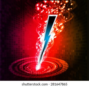 illustration of sparkling lightning bolt with electric effect. pink red orange thunderbolt.