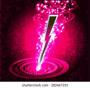 illustration of sparkling lightning bolt with electric effect. pink  thunderbolt.